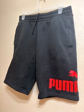 Puma Black Athletic Shorts with Red Logo
